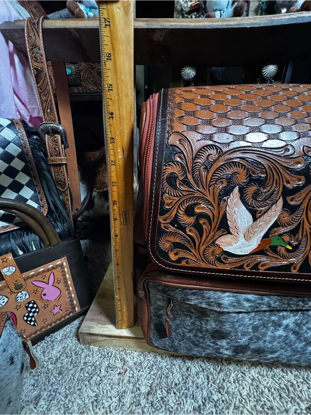 Genuine Handtooled Leather Cowhide New backpack Duck cards Western bag